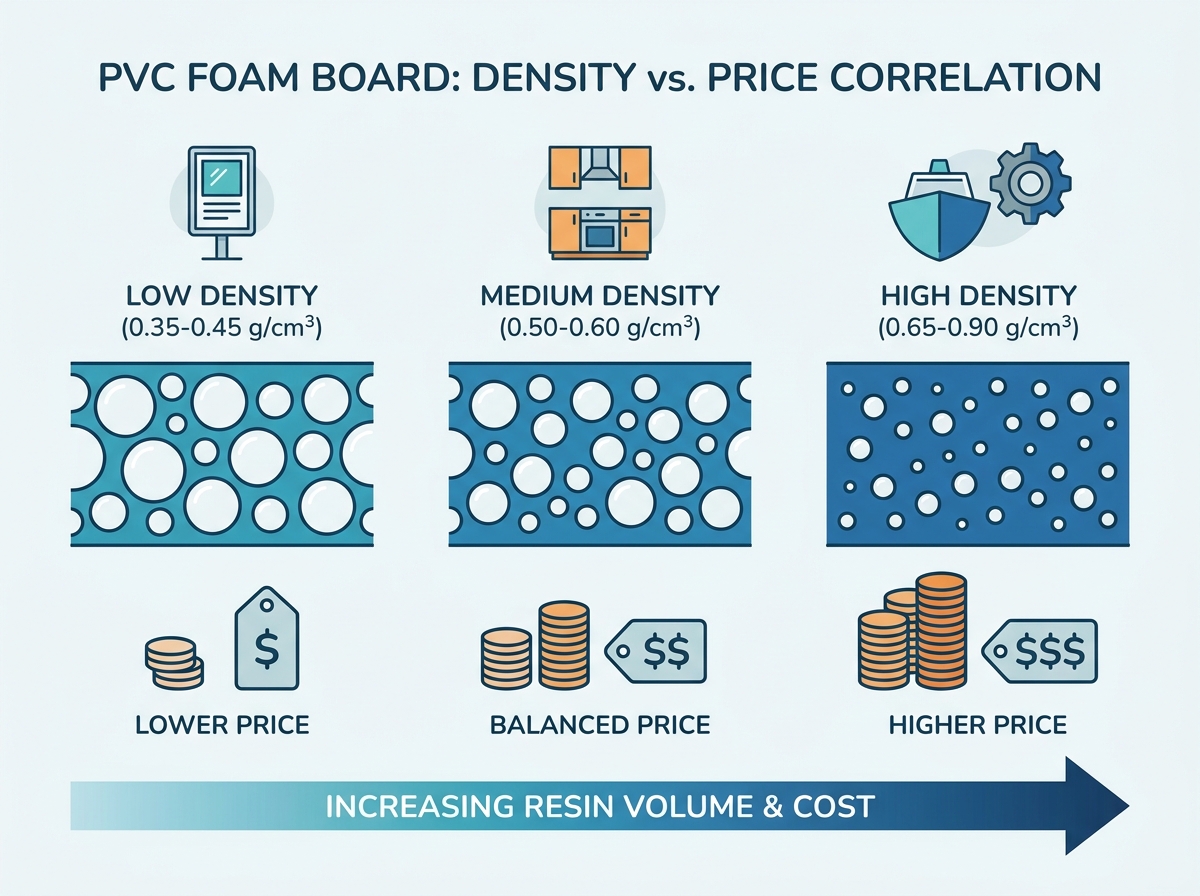 Comparaison de la densit&eacute; des panneaux de mousse PVC et &eacute;valuation de l